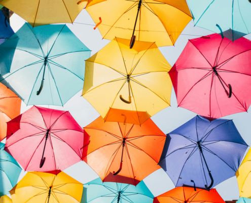 umbrellas over a street